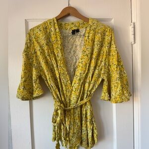 Volcom Yellow Floral Wrap Top